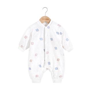 柠檬爬爬宝宝连体衣秋冬夹棉服新生婴儿加厚哈衣爬服冬装蓝粉小象