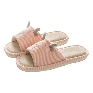 亚麻拖鞋女夏室内家居布艺情侣静音防滑地板吸汗家用棉麻男