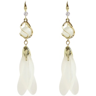 白色花瓣流苏耳环韩国高级感耳夹猫眼石花朵白玉兰耳坠无耳洞耳饰