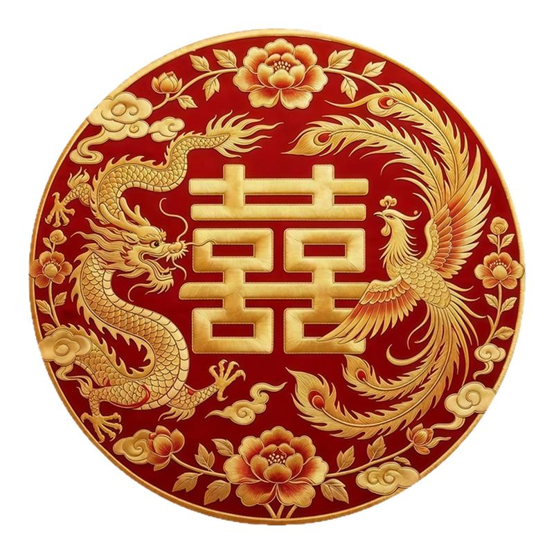 富贵牡丹祥云墙贴龙凤呈祥背胶自粘贴画中式婚礼圆满姻缘遮瑕贴纸