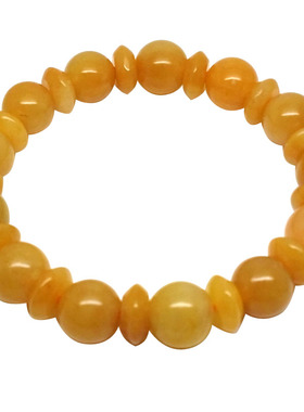 天然黄玉小平安扣圆珠手链