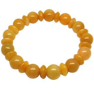 天然黄玉小平安扣隔片圆珠手链女款怀古手串民族风饰品