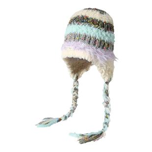 CACUSS毛线帽子女秋冬季新款网红针织帽撞色堆堆辫子护耳雷锋保暖