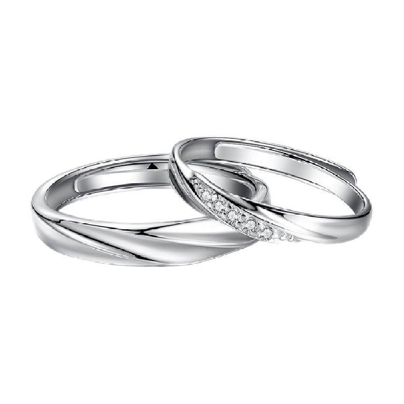 中国黄金珍尚银莫比乌斯情侣对戒999足银戒指素圈生日礼物送女友