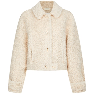 宝姿PORTSPURE女装冬季软糯温暖短款落肩羊羔毛绒外套