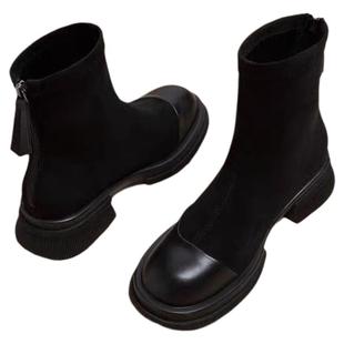 真皮瘦瘦靴子2025的袜靴小短靴秋冬季爆款小踝靴单靴高跟粗跟鞋子