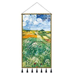 现代简约梵高丰收画玄关装饰画竖版过道走廊客厅餐厅挂画挂毯壁毯
