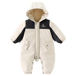 童泰婴儿羽绒连体衣冬季宝宝衣服加厚连帽哈衣男女童鸭绒五防爬服