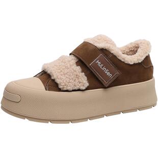 木林森女鞋2025新款冬季百搭厚底增高休闲鞋加绒防寒保暖女士棉鞋