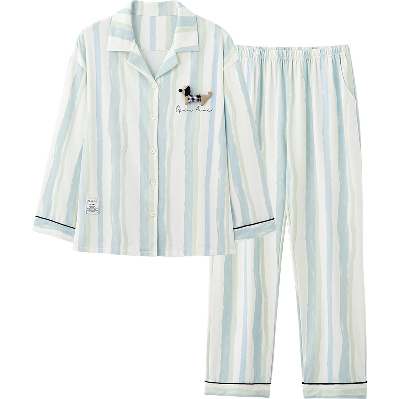 思莉太太情侣韩系条纹纯棉家居服