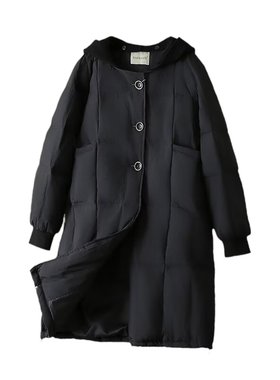 针织拼接连帽中长款羽绒服