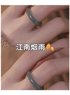古风情侣加宽男女大拇指仿玉石扳指戒指 荔枝冻玉髓文玩食指指环