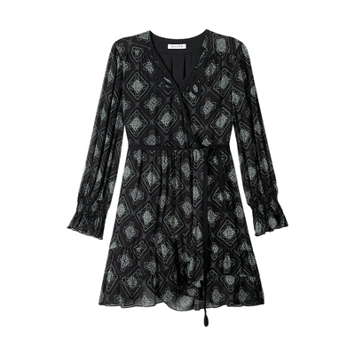 MSLAN复古印花收腰连衣裙