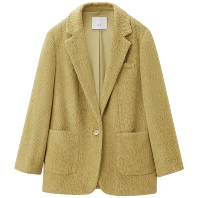 OVVOutlet秋冬新款女绒面一粒扣平驳领休闲直筒型羊毛西服外套