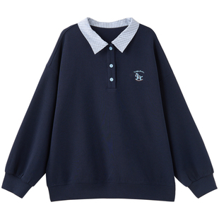 女大童POLO领拼接卫衣2026春装新款初中生韩版学院风翻领长袖上衣