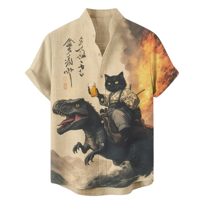 Stand up collar short sleeved printed T-shirt立领短袖印花t恤