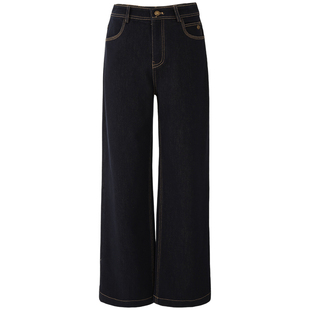 娅丽达加绒锁色阔腿牛仔裤女2025冬季新款大码女裤小个子直筒长裤