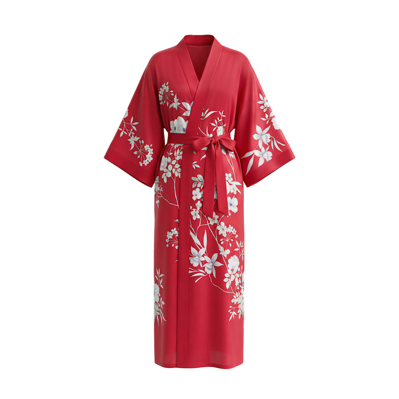 缎面冰丝汉服新娘超长睡袍