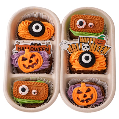 2025万圣节快乐蛋糕装饰插牌鬼脸南瓜狂欢夜派对三拼甜品打包盒