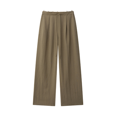 TEASEL「山间晨雾」亚麻莱赛尔混纺淡人穿搭蕾丝腰头轻薄阔腿裤