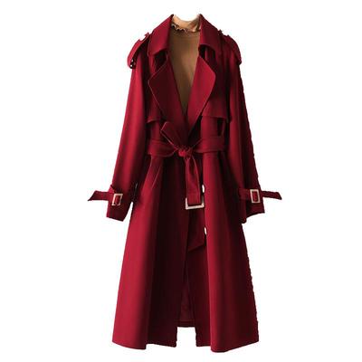 酒红色风衣女款2025年新款