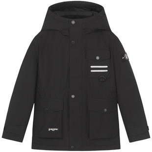 暇步士童装儿童加绒风衣秋冬新款男童三防连帽厚外套女童休闲上衣