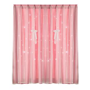 魔术贴窗帘遮光2025新款免打孔安装卧室贴粘式简易法式蕾丝双层帘