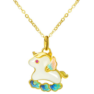 宫里上新小马项链女纯银和田玉吊坠配饰马年女生本命年生日礼物