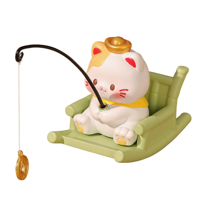 可爱猫咪钓鱼小摆件治愈系装饰品