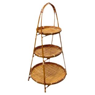 手工竹编小篮子编织提篮多层小竹篮家用簸箕创意收纳筐圆形水果篮