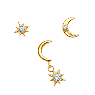 仙人 钛合金“月坠”镀金耳钉/耳蜗钉/耳骨钉女/flat 16g内螺纹