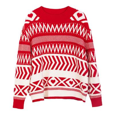 诗梦女装红色羊毛针织衫