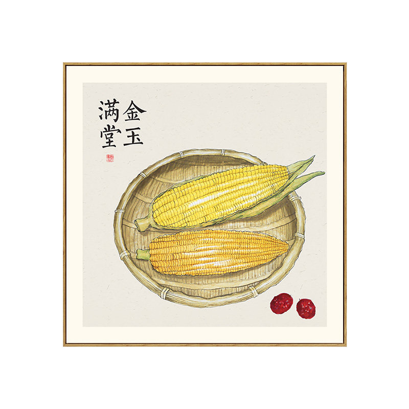 简正新中式丰收麦田装饰画