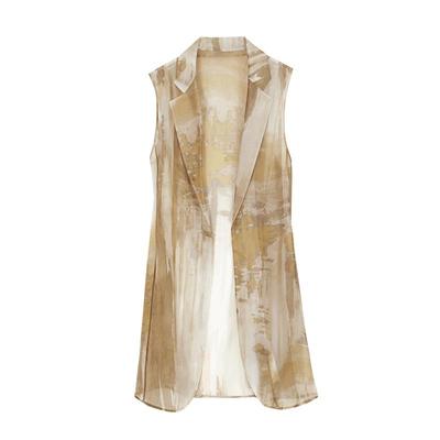 墨蒂珂简约西装领欧根纱印花马甲