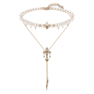 MASW麻秀原创设计怀旧系列法式宫廷鸢尾花项链轻奢珍珠多层毛衣链