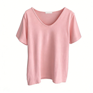 正肩t恤女短袖春夏2026年新款宽松半袖体恤白色v领纯色大领口上衣