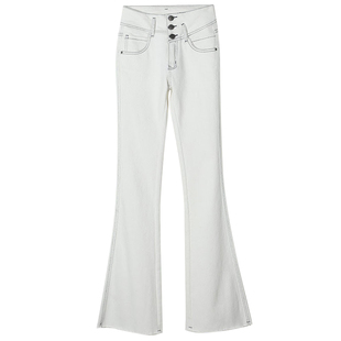 白色微喇牛仔裤女高腰显瘦2025年秋冬新款修身弹力超模加绒裤子潮