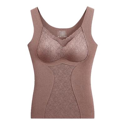 猫人磨毛保暖背心女款带胸罩一体式免穿内衣发热贴身打底无痕上衣