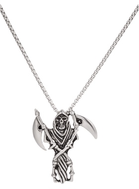 一页出品！国潮嘻哈死神镰刀钛钢项链炫酷男士暗黑挂件吊坠毛衣链