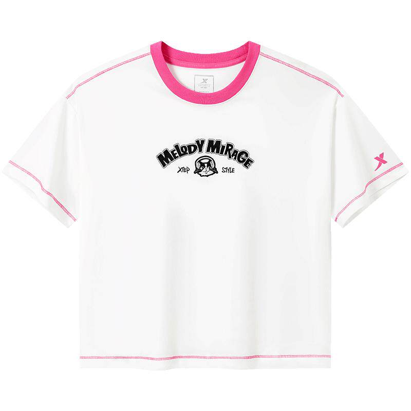 特步圆领T恤女士官方新款夏季短款休闲女装运动服975228010107