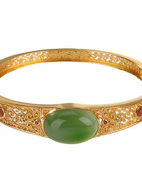 新中式手镯和田玉碧玉纯银手环