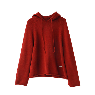 慵懒感杂色花纱粗针织连帽毛衣