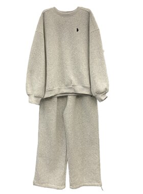 圆领卫衣抽绳阔腿裤加绒两件套女