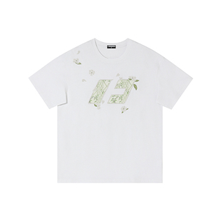 黄子弘凡同款FORNINES花伴竹刺绣短袖T恤男女情侣潮牌夏季半截袖