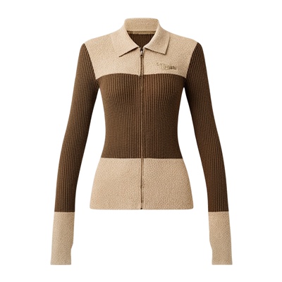 BeerBro 美式复古拼接设计修身开衫毛衣女秋冬修身显瘦针织外套