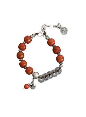 925银钱币南红玛瑙珠珠编绳手链复古文艺国风新中式百搭手环礼物