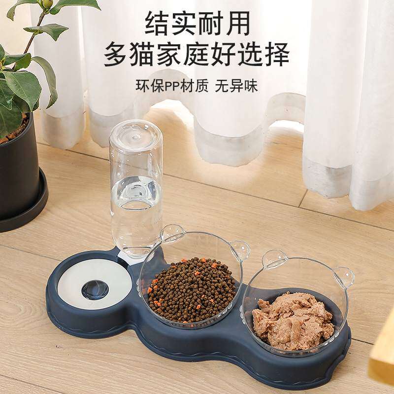 新品 新款三碗宠物自动饮水碗塑料狗碗猫双碗环保安全狗狗食盆宠
