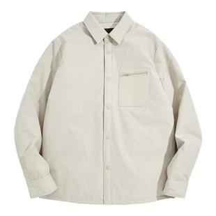 太平鸟男装 90白鸭绒潮流压印衬衫式翻领羽绒服男胸前贴袋外套