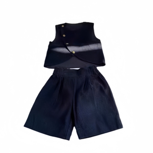 米素童装秋冬季新款灯芯绒马甲短裤复古宫廷风气质女童套装三件套