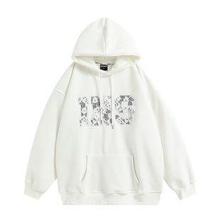 INSstudios 国潮牌情侣美式编织贴布绣LOGO卫衣宽松加绒连帽衫男